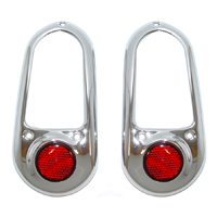 49-50 Chevrolet Tail Lamp Bezels Chrome w/ Red Reflectors, Pair