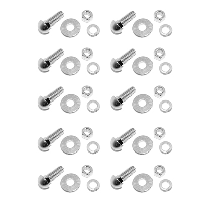 40-54 Chevrolet Bumper Bolt Set, 10 Pcs. Chrome High Dome w/ Washer, Lock Washer & Nut, 1/2