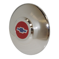 49 Chevrolet Passenger Car Hub Cap, Single Chrome w/ Red & Blue Painted Details