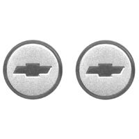 41-57 Chevrolet Universal Round Seat Belt Emblems, Gray w/Silver Bowtie, Pair