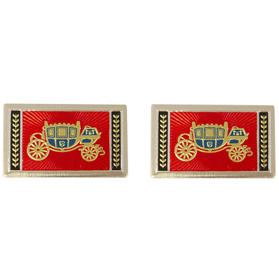 41-57 Chevrolet Universal Rectangle Seat Belt Emblem, Red w/Fisher Coach, Pair