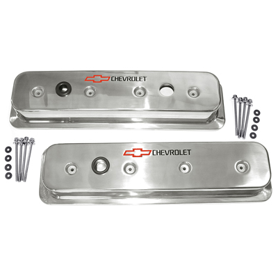 Chevrolet Small Block Car w/ 87 & Newer Heads - Polished Aluminum Center Bolt Valve Covers, Pair