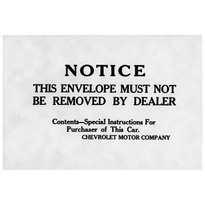 41-62 Chevrolet Full Size Car (47-62 Truck) - Owners Manual Paper Envelope