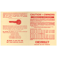 41-68 Chevrolet Full Size Car (47-72 Truck) - Breaking In New Vehicle Instruction Sheet