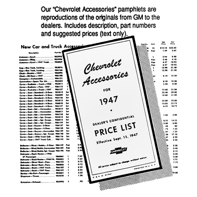 49 Chevrolet Car - Accessory Price List