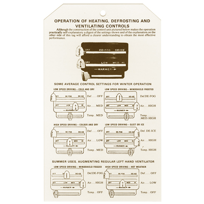 49-50 Chevrolet Car - Heater / AC Instruction Tag