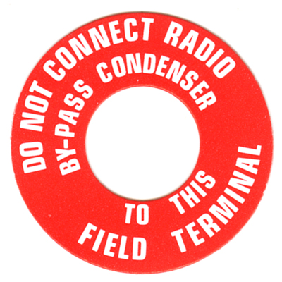 37-57 Chevrolet Car - Generator Warning Tag