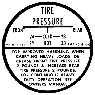 49-57 Chevrolet Car - Tire Pressure Label