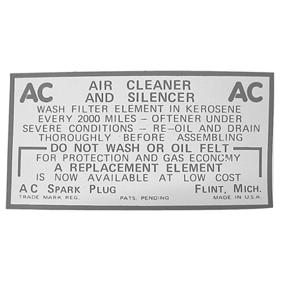 49-54 Chevrolet Car - Dry Element Air Cleaner Decal