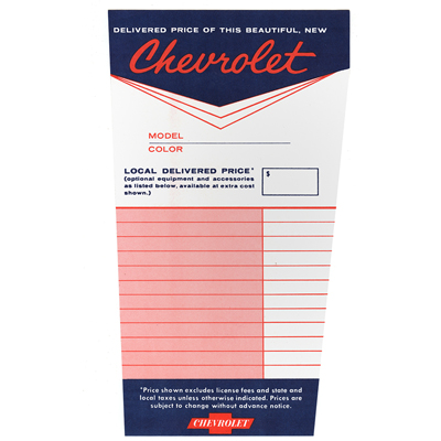 49-57 Chevrolet Car - Dealer Window Sticker Sheet