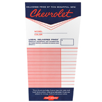 49-57 Chevrolet Car - Dealer Window Sticker Sheet