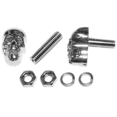 Chrome License Plate Skull Bolts, Pair