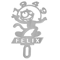 License Plate Decoration - Polished Stainless Steel Felix w/ Bowtie, 