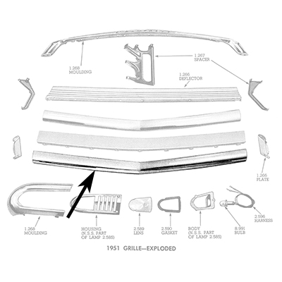 51-52 51 Chevrolet Passenger Car Lower Grill Bar, Chrome
