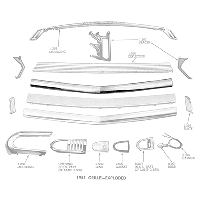 52 Chevrolet Passenger Car Center Grill Bar, Chrome