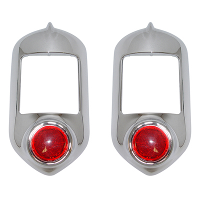 51-52 Chevrolet Tail Lamp Bezel, Chrome w/ Red Reflectors, Pair