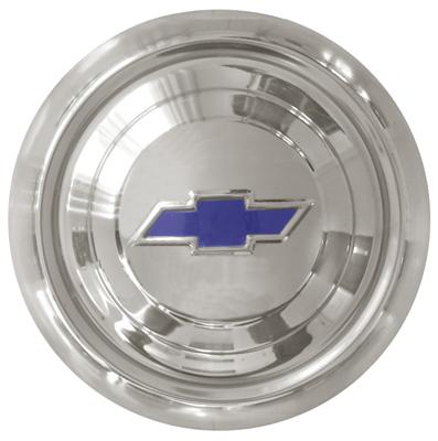 51-53 Chevrolet Passenger Car Small Hub Cap, Chrome w/ Blue Painted Details