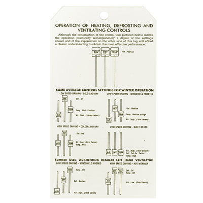 53-54 Chevrolet Car - Deluxe Heater Instruction Tag