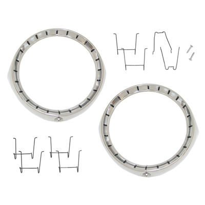54 Chevrolet Headlamp Bezels w/ Clips, Polished Stainless Steel with Black Details