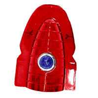 54 Chevrolet Fullsize Tail Lamp Lens, Upper Red Plastic w/ Blue Dot, Each