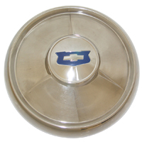 54 Chevrolet Passenger Car Small Hub Cap, Chrome w/ Blue Painted Details, Each