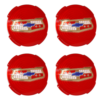 58 Chevrolet Fullsize Passenger Car Hub Cap Spinner Emblems Red 4 Pcs