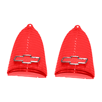 55 Chevrolet Fullsize Tail Lamp Lens, Red Plastic w/ Red & Chrome Trim Bow tie, Pair