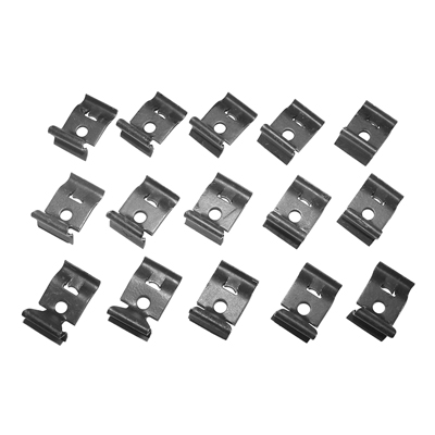 55-57 Chevrolet Passenger Car Rear Window Reveal Molding Clip Set, 15 Pieces, Stainless Steel, Pair