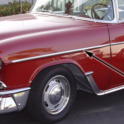 55 Chevrolet Bel-Air Front Fender Molding, Stainless Steel, LH