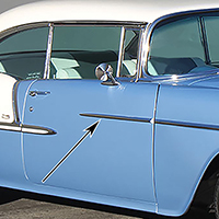 55 Chevrolet Bel-Air 2-Door Except Nomad Front Door Molding Point, Stainless Steel, RH