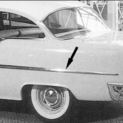 55 Chevrolet 210 2 Dr. Rear Long Quarter Molding, LH