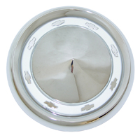 55 Chevrolet Passenger Car 150/210 Small Hub Cap, Chrome w/ White Painted Details, Each