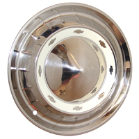 55 Chevrolet Passenger Car Full Hub Cap, Chrome w/ White Painted Details, Each