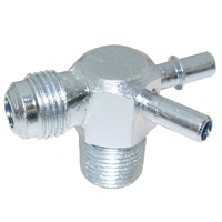 49-57 Chevrolet Full Size Power Brake Booster T-Fitting, 3-Port, (1) Threaded & (2) 1/4