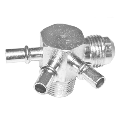 49-57 Chevrolet Full Size Power Brake Booster T-Fitting, 4-Port, (1) Threaded & (3) 1/4