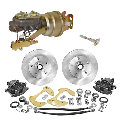 55-57 Chevrolet Full Size - Power Disc Brake Kit, Wide Offset, Dual Diaphragm, Gold Cadmium Plated, 8