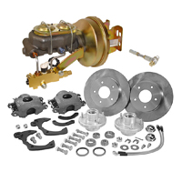 55-57 Chevrolet Car - Power Disc Brake Kit, Zero Offset, Single Diaphragm, Gold Cadmium Plated, 8