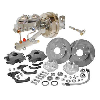 55-57 Chevrolet Car - Power Disc Brake Kit, Zero Offset, Single Diaphragm, Chrome Plated, 8