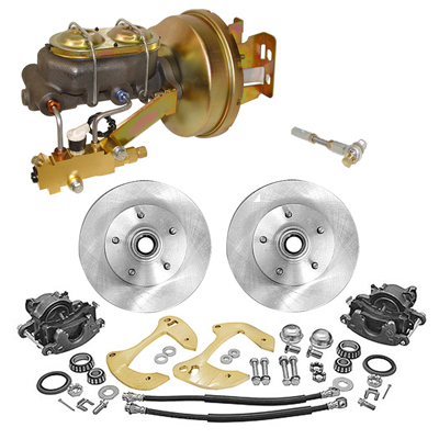 55-58 Chevrolet Full Size - Power Disc Brake Kit, Wide Offset, Single Diaphragm, Gold Cadmium Plated, 8