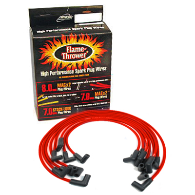 Chevrolet  V8 Car - Flame Thrower 8mm MAGx2 Spark Plug Wires Set, with 90� Plug Boots, Red