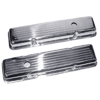 Chevrolet Small Block Car - Polished Aluminum Valve Covers, Ball Milled, Short, Pair