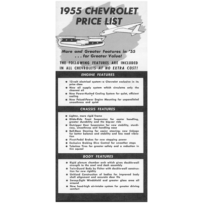 55 Chevrolet Car - Price List & Color Chart