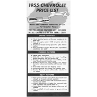 55 Chevrolet Car - Price List & Color Chart