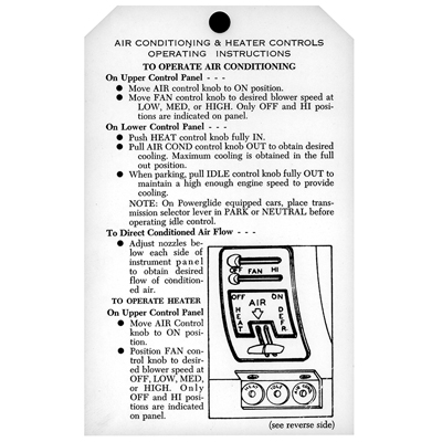 55-56 Chevrolet Car - Heater / AC Control Operation / Instruction Tag