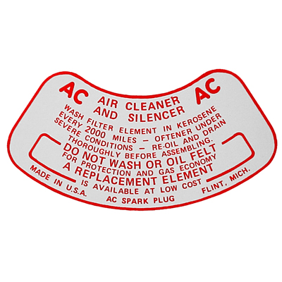 55-57 Chevrolet 6-Cylinder Car - Air Cleaner Decal