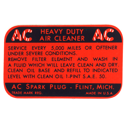 55-57 Chevrolet V8 4BBL Car - Air Cleaner Decal