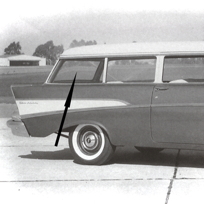 55-57 Chevrolet 2-Door Station Wagon (Rear Curved Section)  LH Tinted Quarter Glass