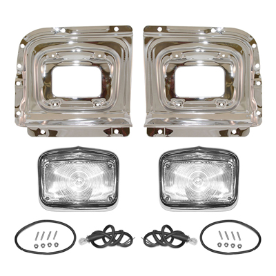 56 Chevrolet Parking Light & Backing Plate Kit, Chrome LH & RH Set