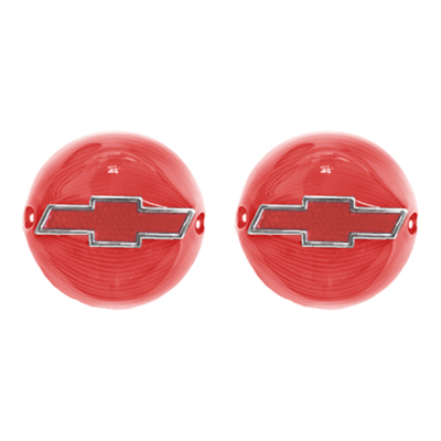 56 Chevrolet Fullsize Tail Lamp Lens, Red Plastic w/ Red & Chrome Trim Bow tie, Pair