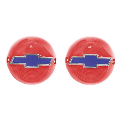 56 Chevrolet Fullsize Tail Lamp Lens, Red Plastic w/ Blue & Chrome Trim Bow tie, Pair